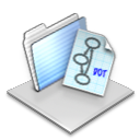 folder2dot icon: a folder and a 'dot' document icon side-by-side, floating over a square base shown in 3D perspective.